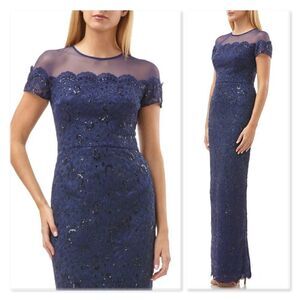 JS Collections Sequin Lace Gown sz 16 in Blue
